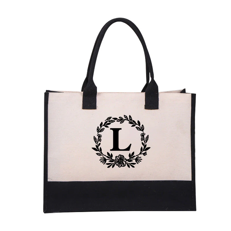 Perfect Gift-DIY Letter Canvas Bag Women Hit Color Simple Shoulder Shopping Tote Handbag - Image 12