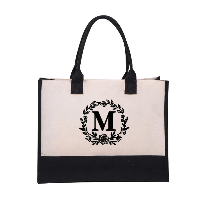Perfect Gift-DIY Letter Canvas Bag Women Hit Color Simple Shoulder Shopping Tote Handbag - Image 13
