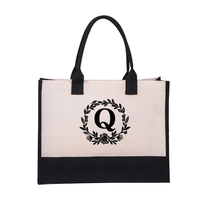 Perfect Gift-DIY Letter Canvas Bag Women Hit Color Simple Shoulder Shopping Tote Handbag - Image 17