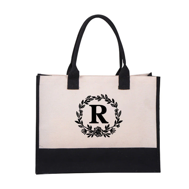 Perfect Gift-DIY Letter Canvas Bag Women Hit Color Simple Shoulder Shopping Tote Handbag - Image 18