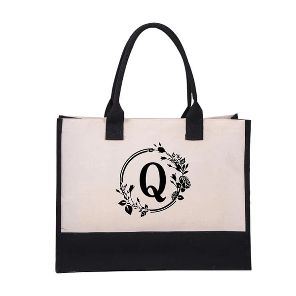 Perfect Gift-DIY Letter Canvas Bag Women Hit Color Simple Shoulder Shopping Tote Handbag - Image 43