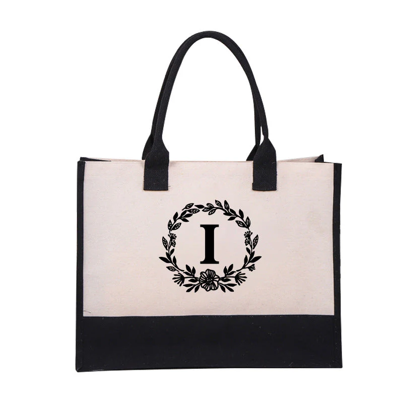 Perfect Gift-DIY Letter Canvas Bag Women Hit Color Simple Shoulder Shopping Tote Handbag - Image 9