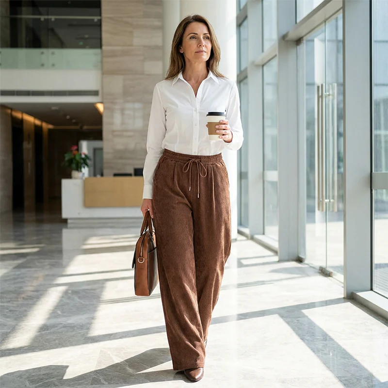 ✨💖 Retro-Chic Vibe | High-Waist Corduroy Trousers | Textured & Relaxed Fit 🕶️