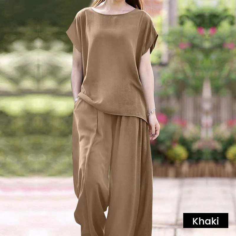 Solid color casual wide-leg pants set - Image 4