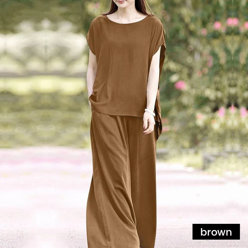 Solid color casual wide-leg pants set - Image 6