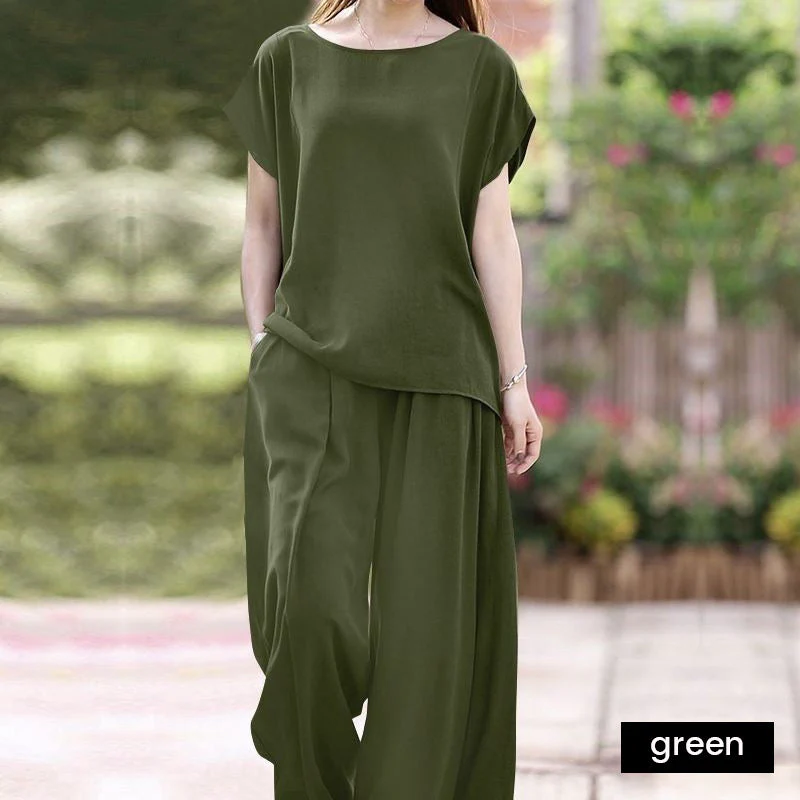 Solid color casual wide-leg pants set - Image 7