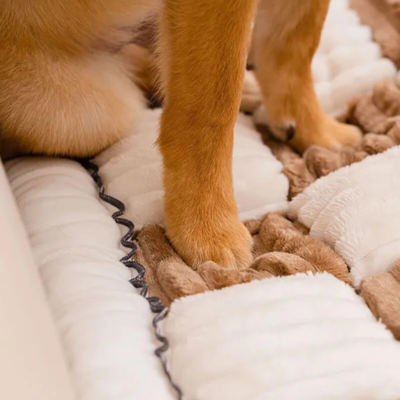 Cream-coloured Large Plaid Square Pet Carpet Bed Sofa Cover - Image 3