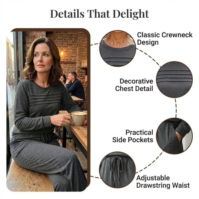 🔥40% OFF!💓Women's Crew Neck Top & Drawstring Pants Set - Image 7