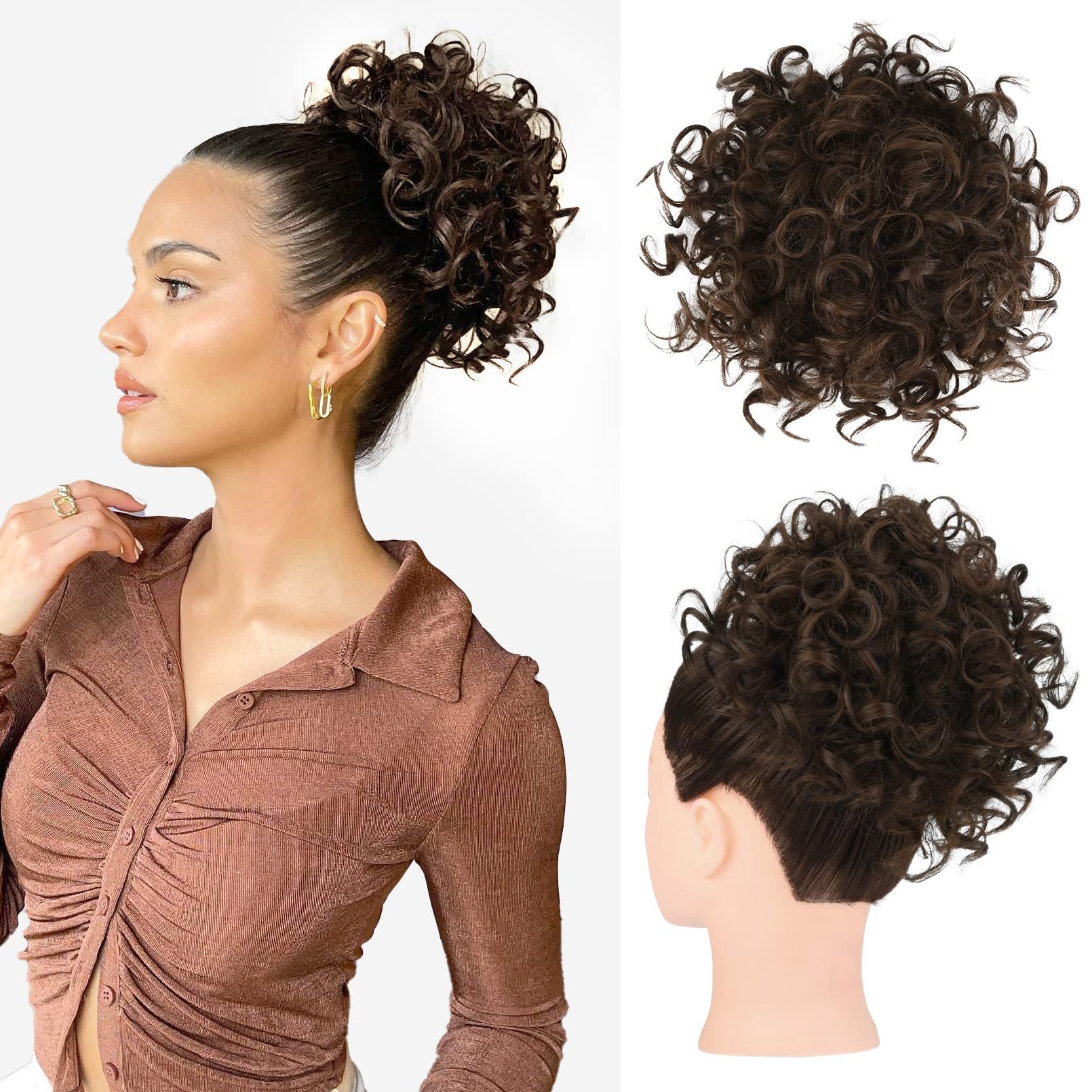 Elastic Drawstring Loose Short Curly Bun - Image 10