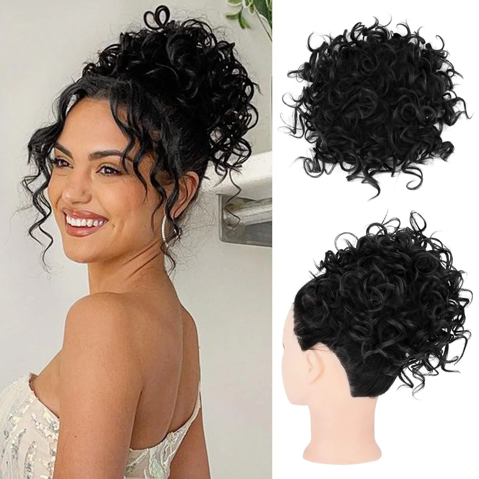 Elastic Drawstring Loose Short Curly Bun - Image 2
