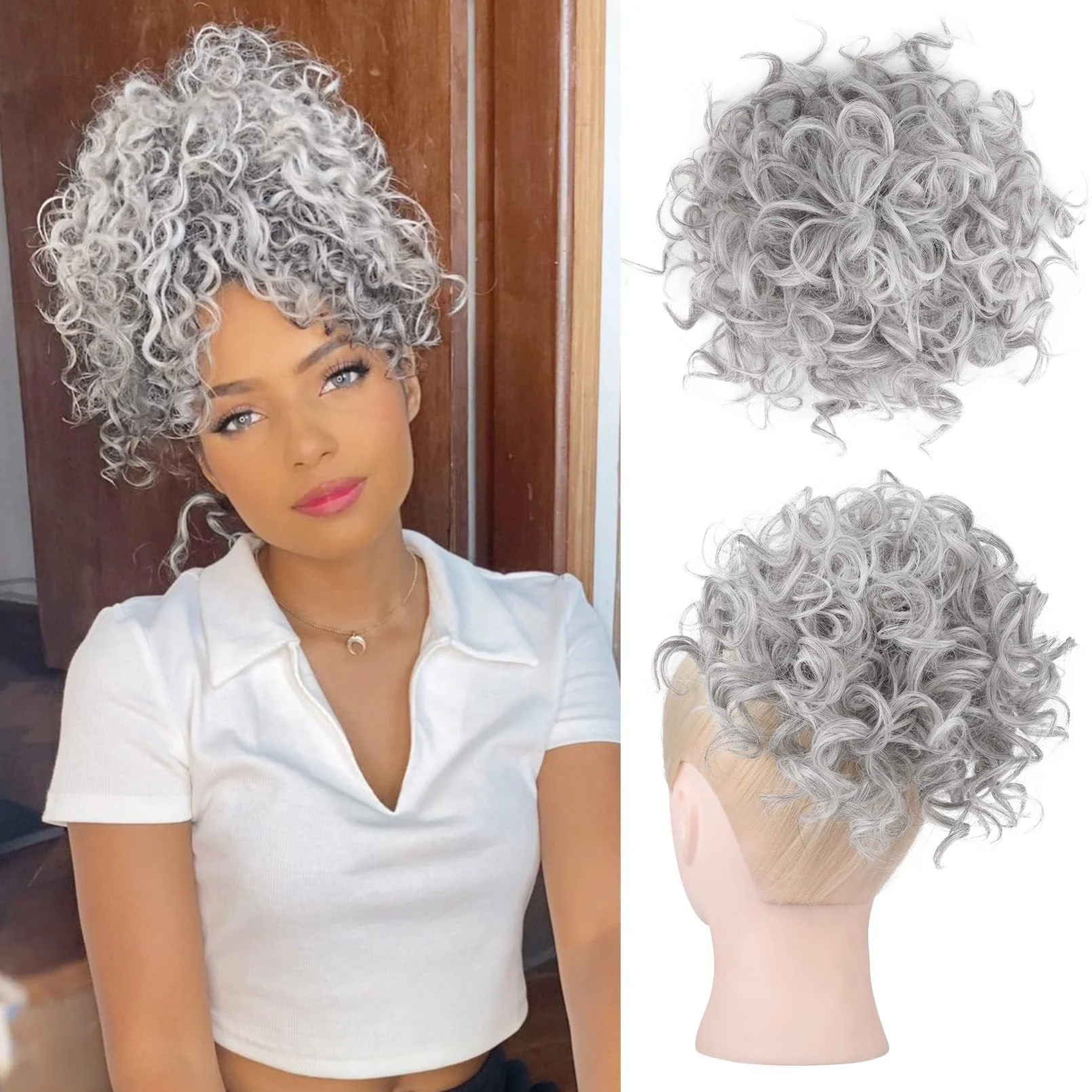 Elastic Drawstring Loose Short Curly Bun - Image 3