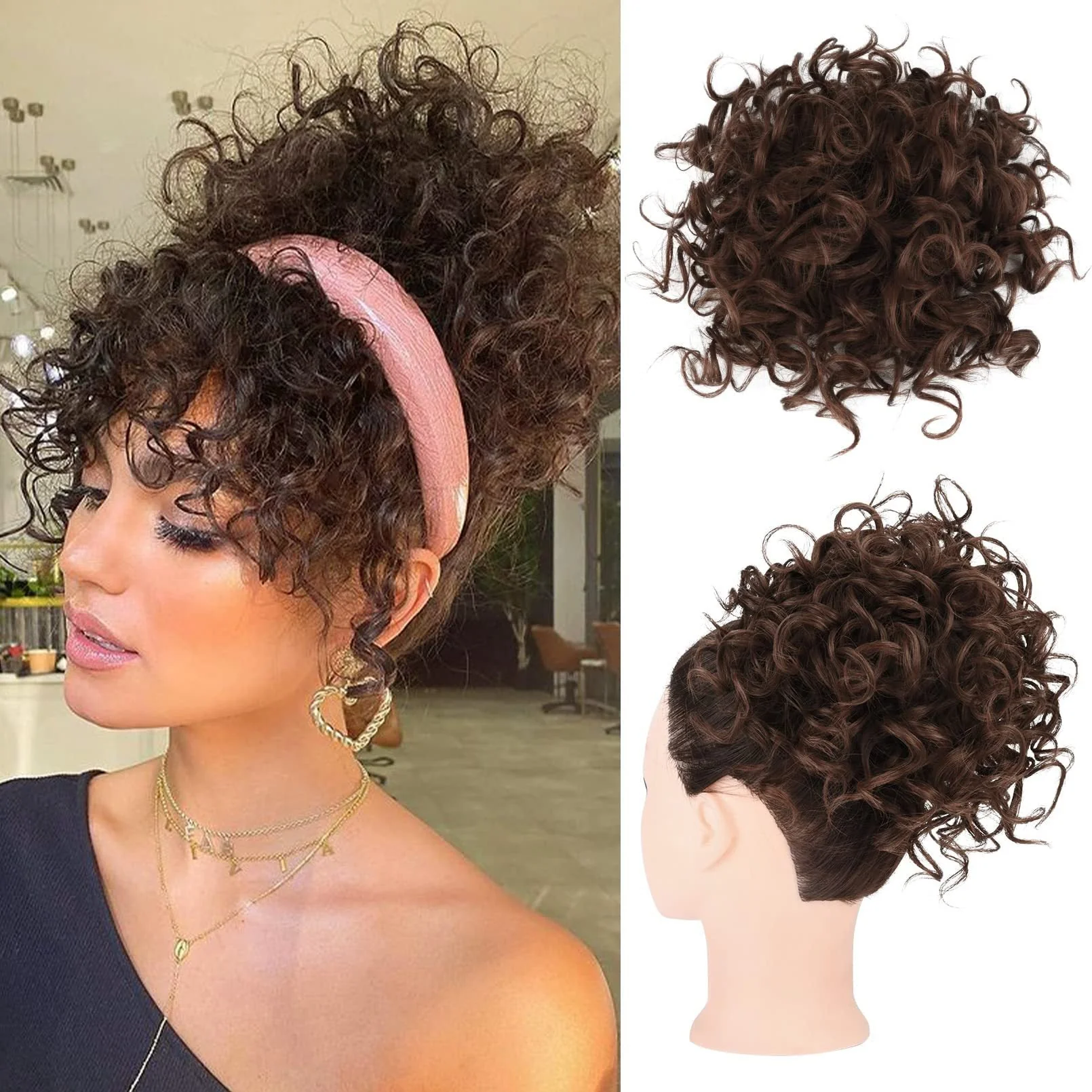 Elastic Drawstring Loose Short Curly Bun - Image 5