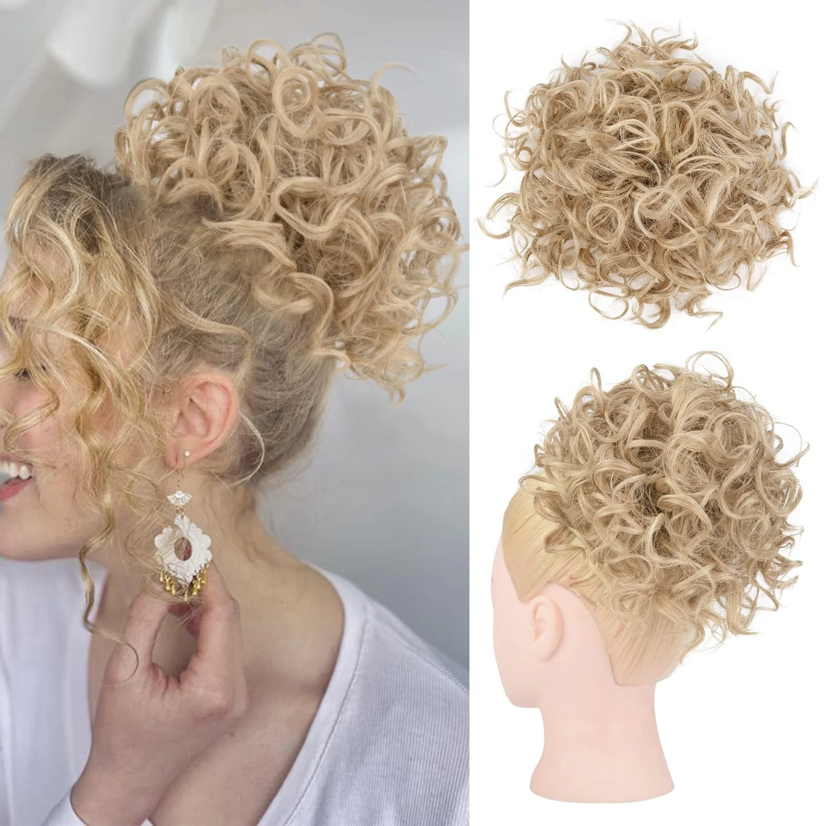 Elastic Drawstring Loose Short Curly Bun - Image 8
