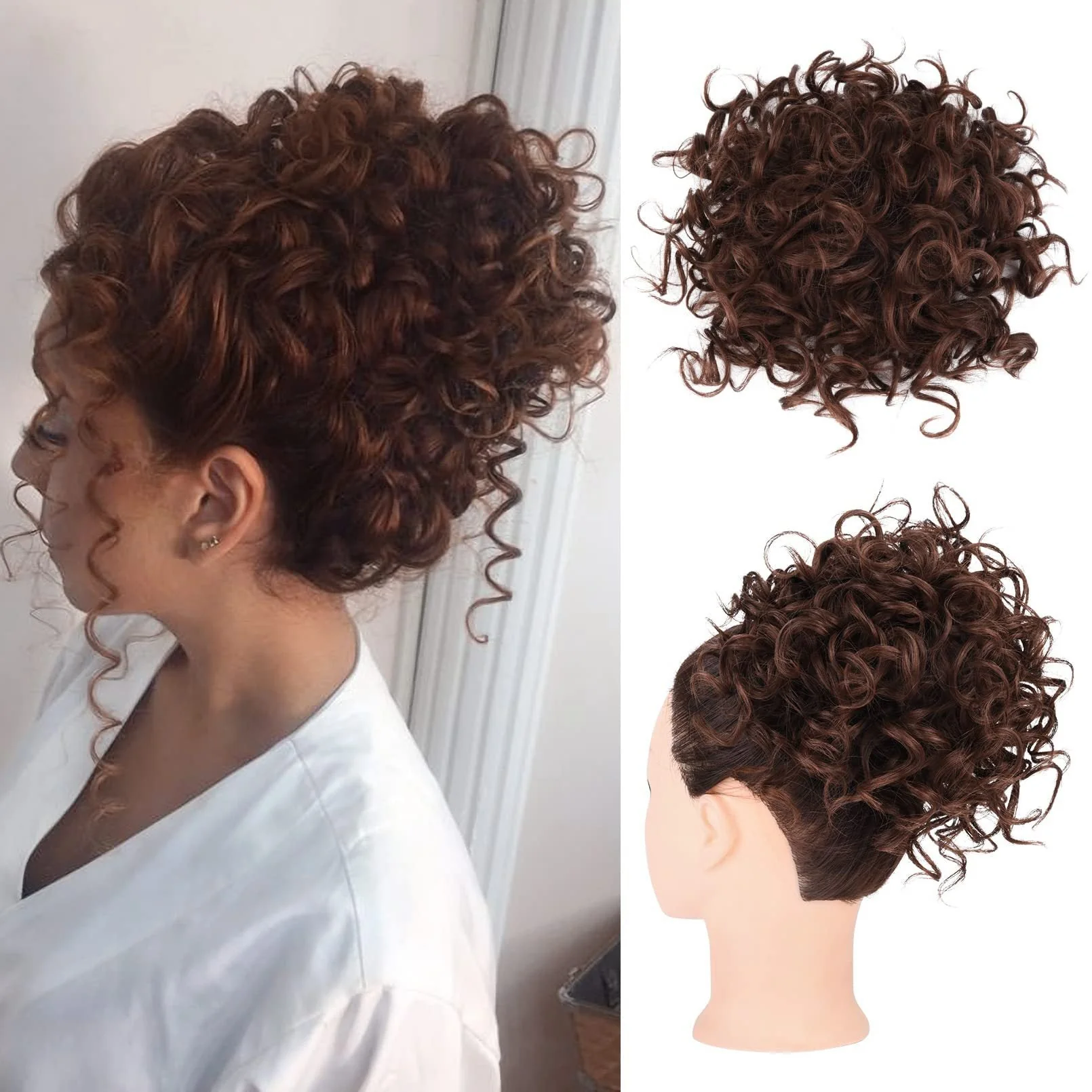 Elastic Drawstring Loose Short Curly Bun - Image 9