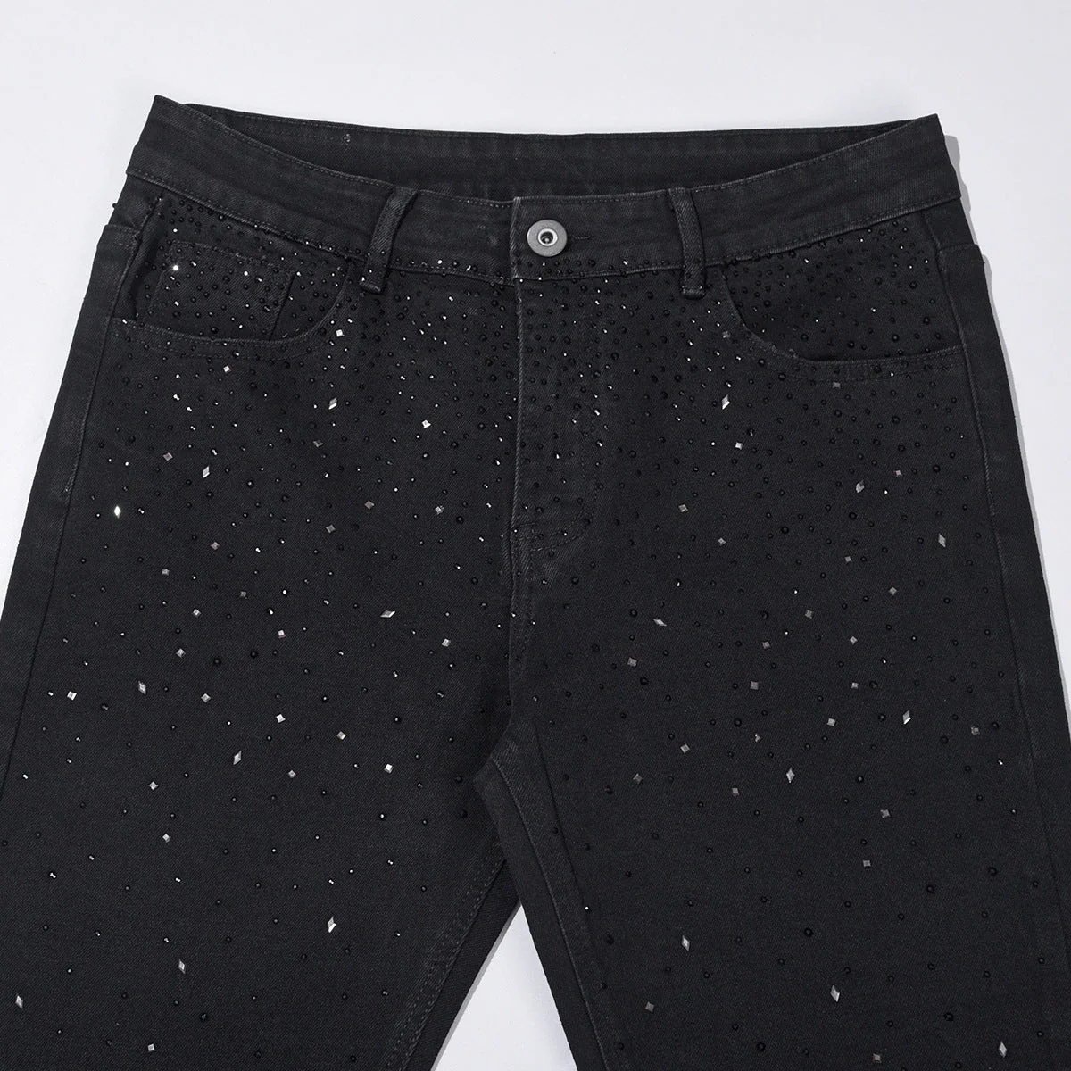 💥Christmas Sale 40% OFF👖 Rhinestone Embellished Slim-Fit Black Denim Jeans - Stretch Comfort with Sparkling Waistband for a Dazzling Look 💎🖤 - Image 2