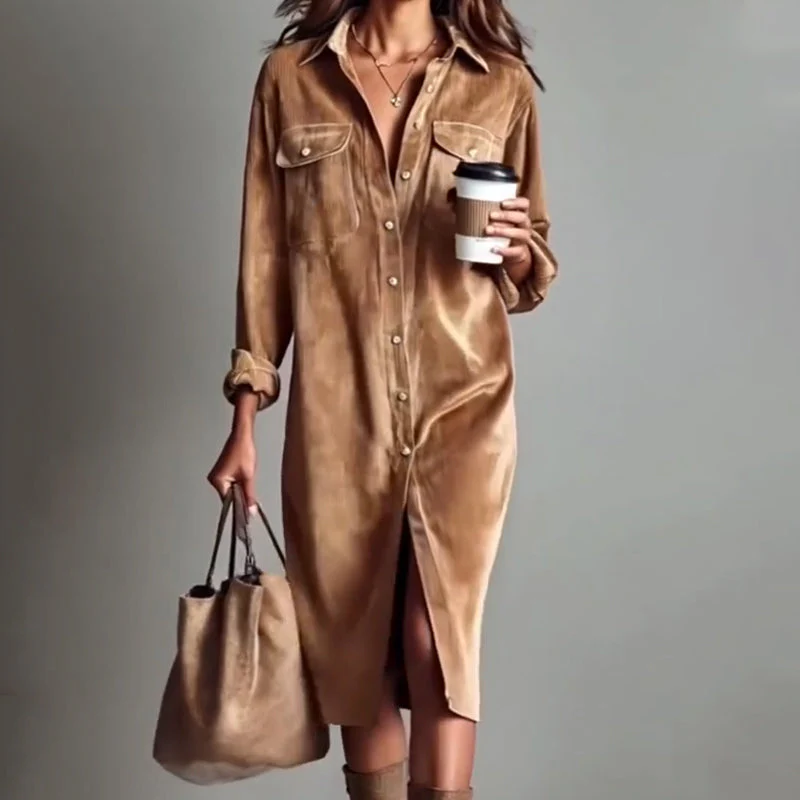 🔥40% OFF! Effortless Chic Corduroy Shirt Dress – Soft, Cozy & Versatile for All Seasons 🍂 - Image 2
