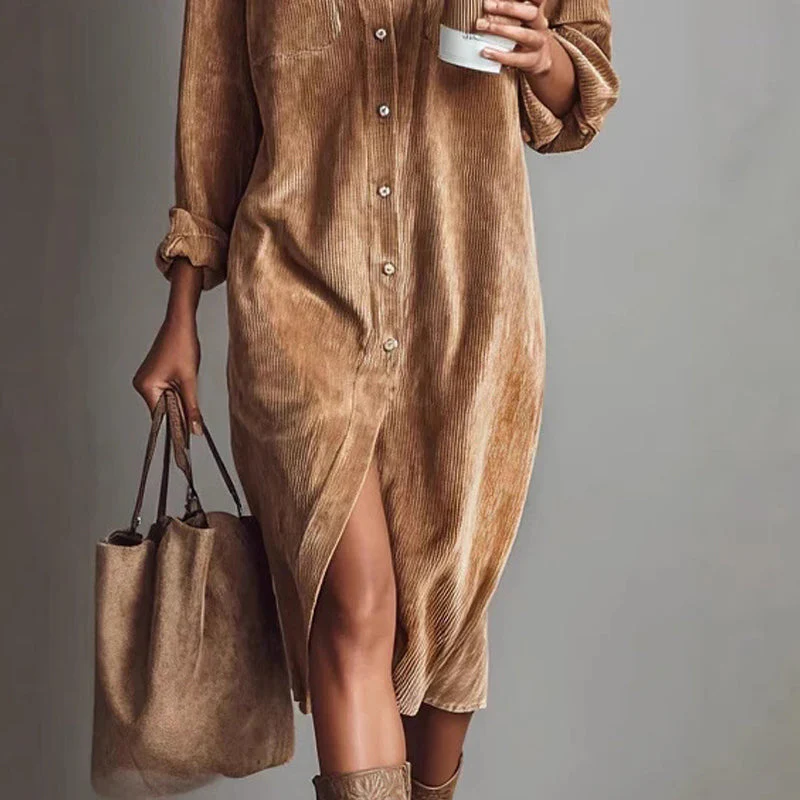 🔥40% OFF! Effortless Chic Corduroy Shirt Dress – Soft, Cozy & Versatile for All Seasons 🍂 - Image 4