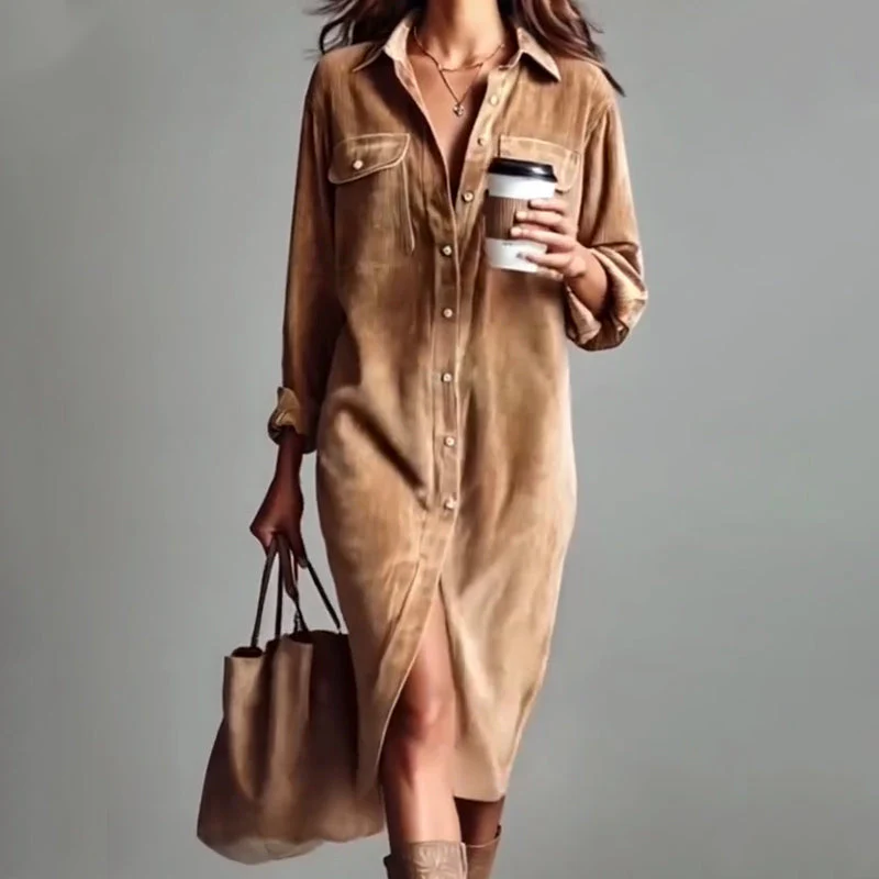🔥40% OFF! Effortless Chic Corduroy Shirt Dress – Soft, Cozy & Versatile for All Seasons 🍂 - Image 5