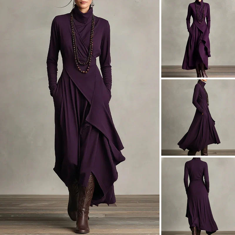 🎅🏻🎉Women's Elegant High-Neck Asymmetrical Draped Maxi Dress