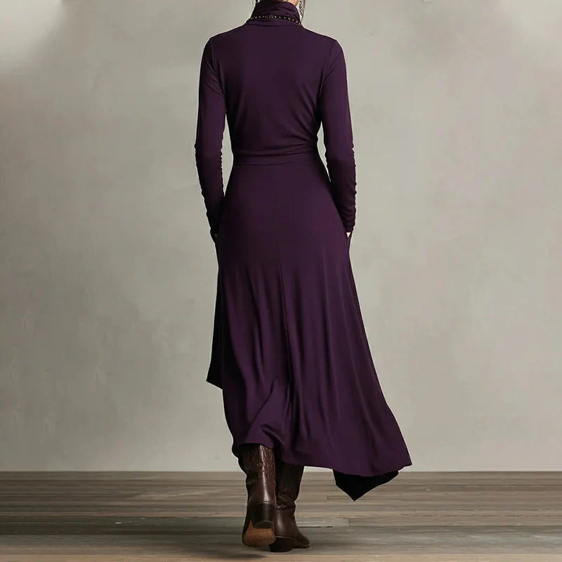 🎅🏻🎉Women's Elegant High-Neck Asymmetrical Draped Maxi Dress - Image 2