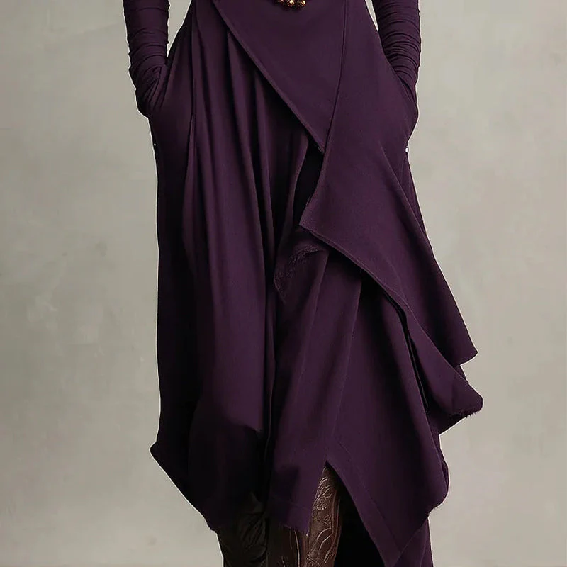 🎅🏻🎉Women's Elegant High-Neck Asymmetrical Draped Maxi Dress - Image 3