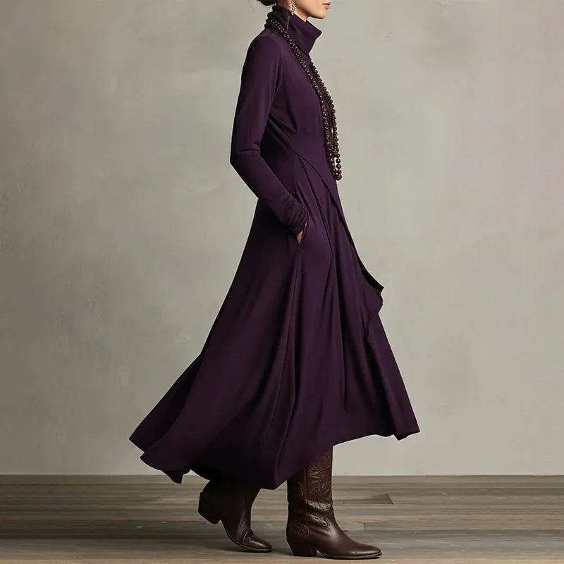 🎅🏻🎉Women's Elegant High-Neck Asymmetrical Draped Maxi Dress - Image 7