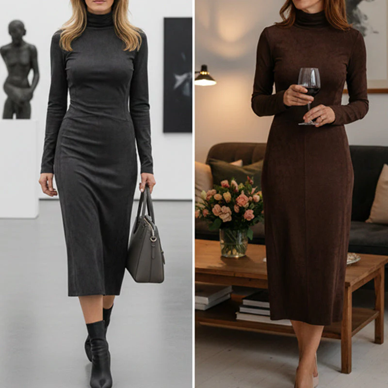 🎁Meet Christmas 40% OFF🎄|Elegant Turtleneck Long-Sleeve Bodycon Dress - Image 7