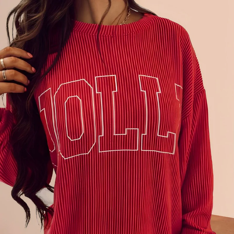 ⏳40% off⏰Festive Stripe 2-Piece Set: Long-Sleeve Top & Drawstring Wide-Leg Pants👚👖 - Image 4