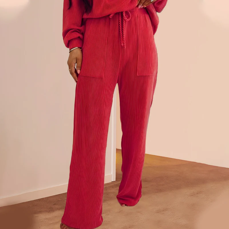 ⏳40% off⏰Festive Stripe 2-Piece Set: Long-Sleeve Top & Drawstring Wide-Leg Pants👚👖 - Image 5