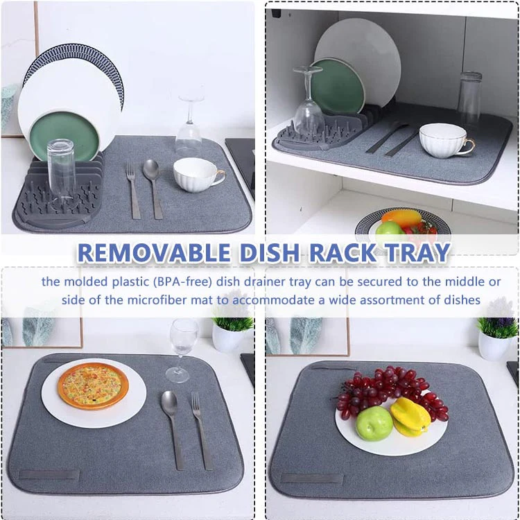 Pousbo® Kitchen Countertop Lightweight Foldable Draining Mat with Rack - Image 2