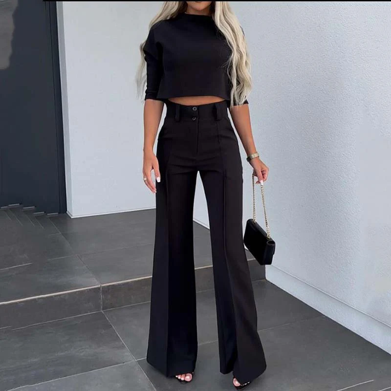 🤩40% OFF!👖Women's Elegant Crop Top & Wide-Leg Pants Set