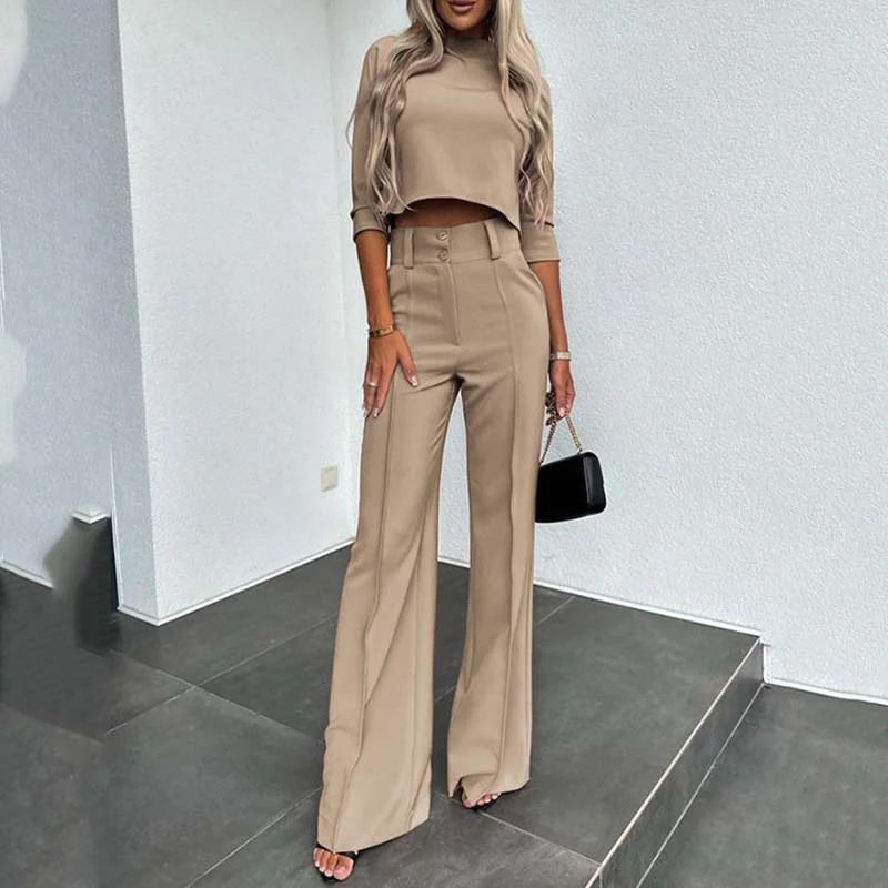 🤩40% OFF!👖Women's Elegant Crop Top & Wide-Leg Pants Set - Image 2