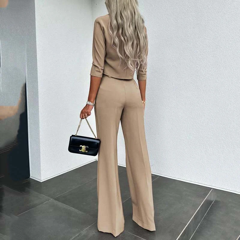 🤩40% OFF!👖Women's Elegant Crop Top & Wide-Leg Pants Set - Image 3