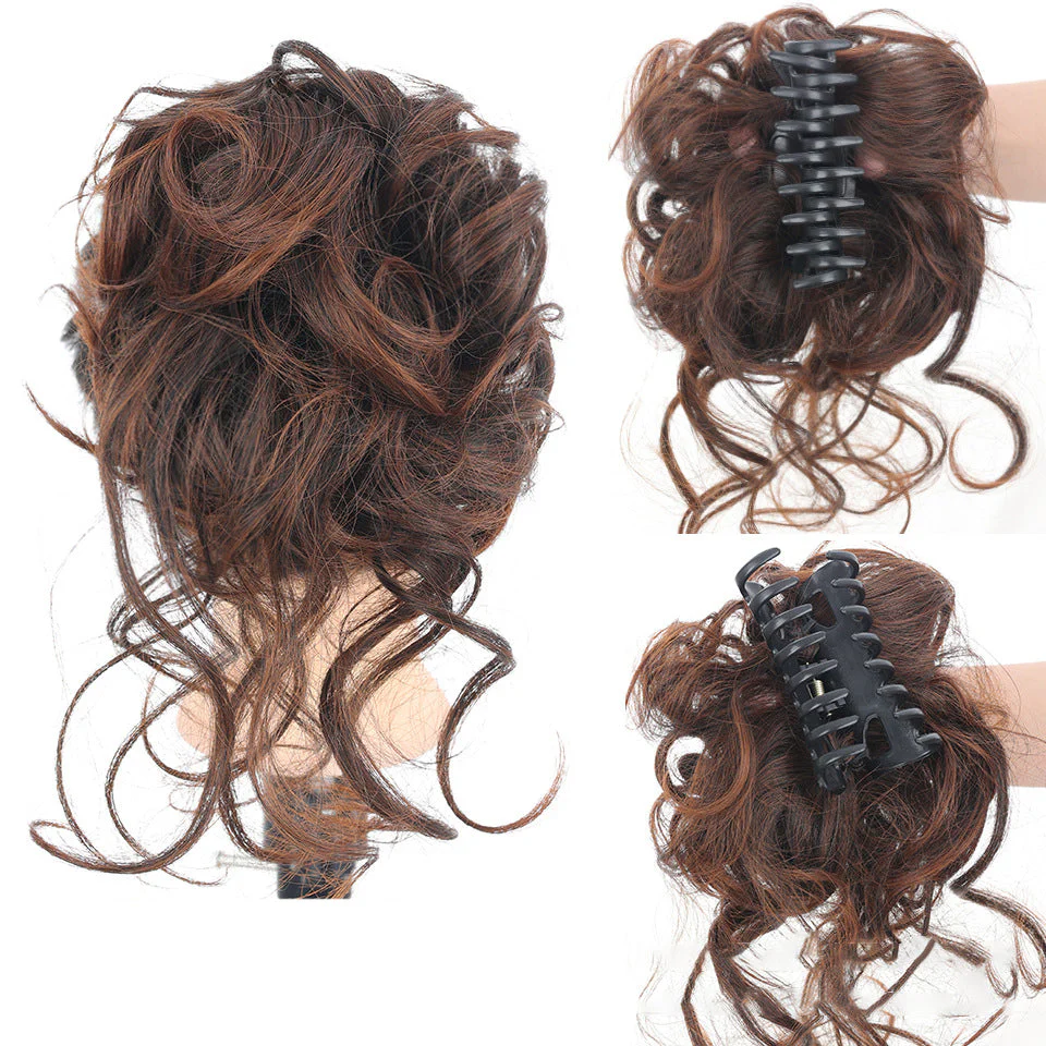 Messy Bun Hair Piece, Wavy Curly Chignon Ponytail Hairpiece For Daily Wear - Image 4