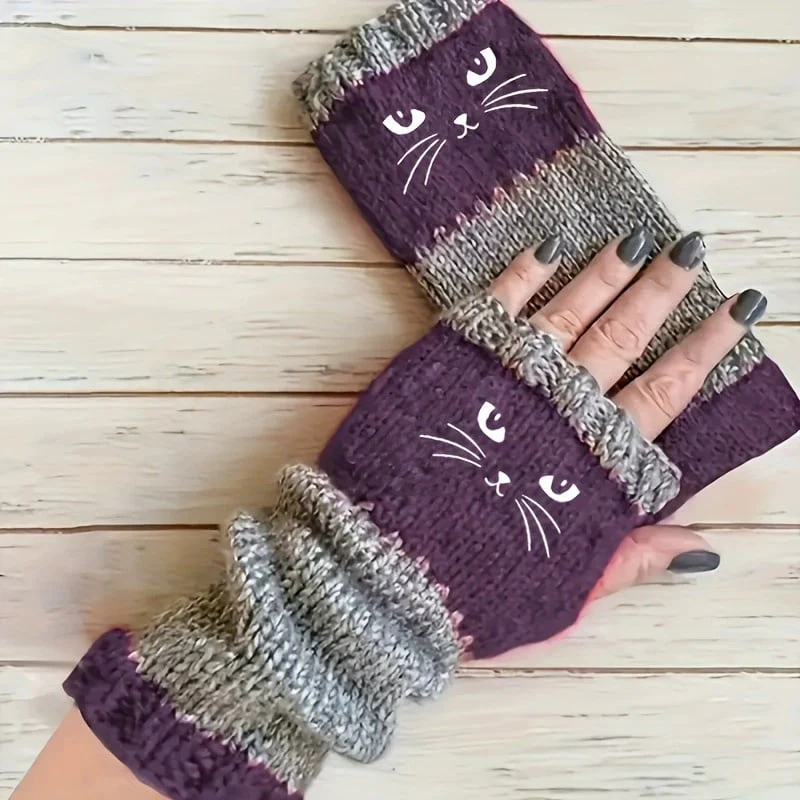 ⚡Christmas Gift idea ￡8.99!! 🔥Warm and Cuddly🧤Women's Knitted Fingerless Gloves with Cute Cat Pattern🐱 - Image 10