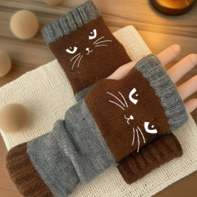 ⚡Christmas Gift idea ￡8.99!! 🔥Warm and Cuddly🧤Women's Knitted Fingerless Gloves with Cute Cat Pattern🐱 - Image 11