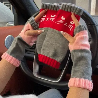 ⚡Christmas Gift idea ￡8.99!! 🔥Warm and Cuddly🧤Women's Knitted Fingerless Gloves with Cute Cat Pattern🐱 - Image 13