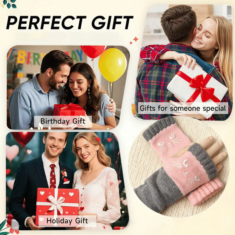 ⚡Christmas Gift idea ￡8.99!! 🔥Warm and Cuddly🧤Women's Knitted Fingerless Gloves with Cute Cat Pattern🐱 - Image 5