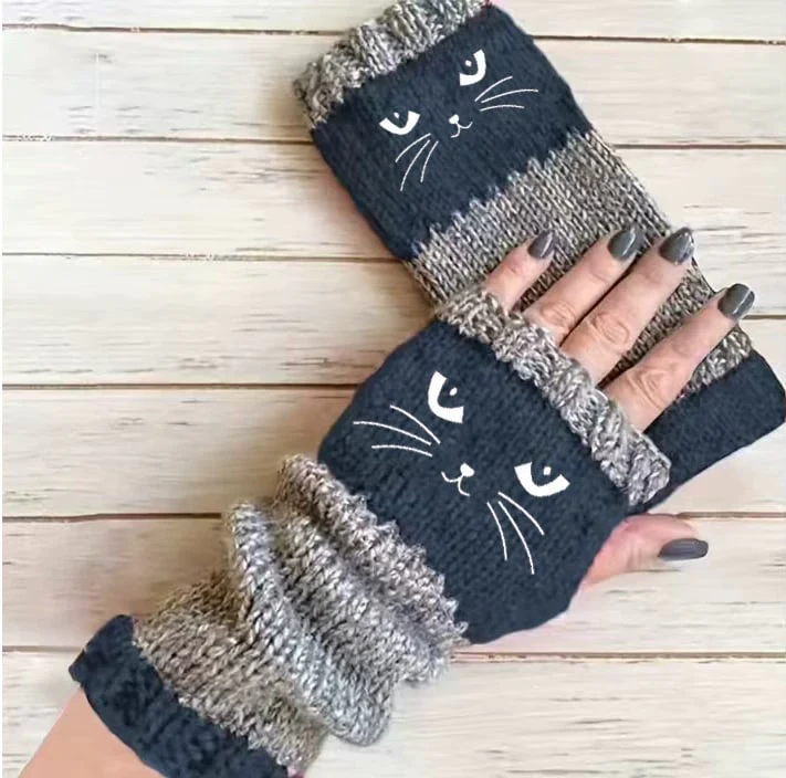 ⚡Christmas Gift idea ￡8.99!! 🔥Warm and Cuddly🧤Women's Knitted Fingerless Gloves with Cute Cat Pattern🐱 - Image 6