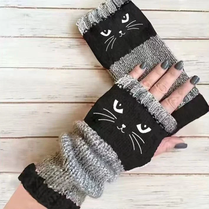 ⚡Christmas Gift idea ￡8.99!! 🔥Warm and Cuddly🧤Women's Knitted Fingerless Gloves with Cute Cat Pattern🐱 - Image 7