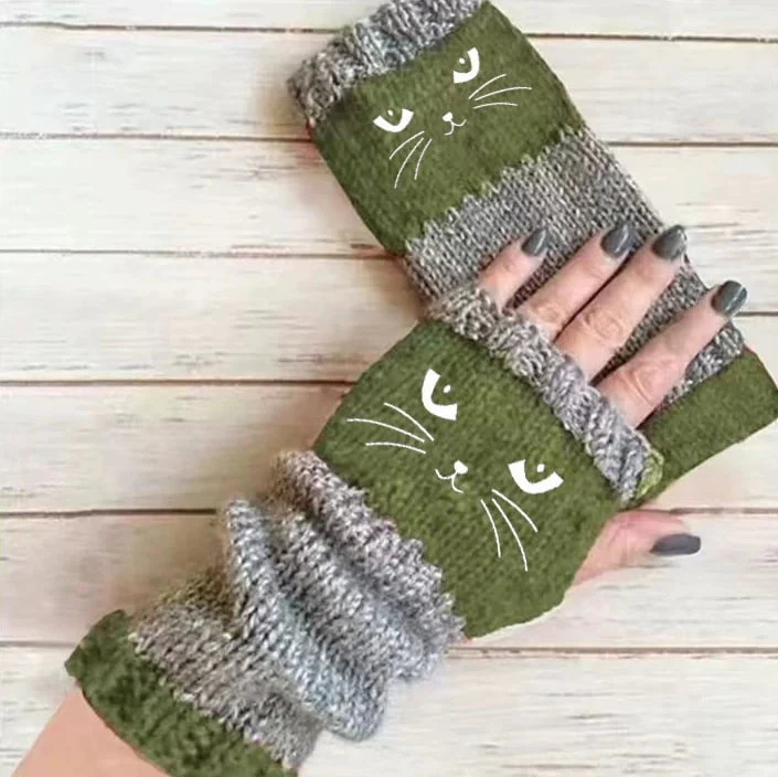 ⚡Christmas Gift idea ￡8.99!! 🔥Warm and Cuddly🧤Women's Knitted Fingerless Gloves with Cute Cat Pattern🐱 - Image 8