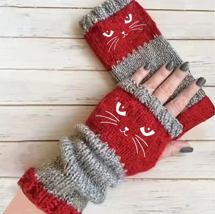 ⚡Christmas Gift idea ￡8.99!! 🔥Warm and Cuddly🧤Women's Knitted Fingerless Gloves with Cute Cat Pattern🐱 - Image 9