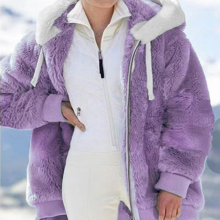 🔥Women's Fleece Jacket with Sherpa Lining - Adjustable Hood, Hidden Pocket, Ideal for Elegant Winter 🧥❄️