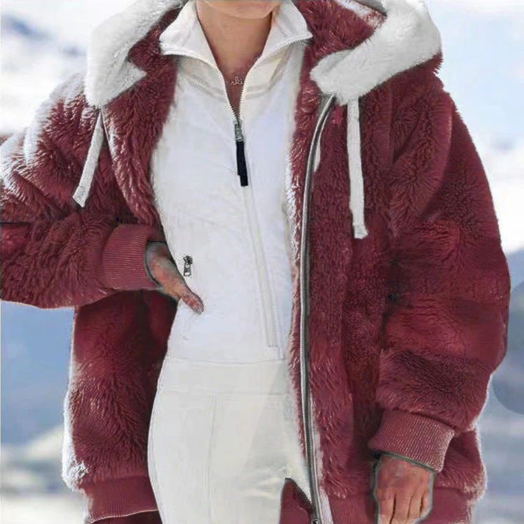 🔥Women's Fleece Jacket with Sherpa Lining - Adjustable Hood, Hidden Pocket, Ideal for Elegant Winter 🧥❄️ - Image 8