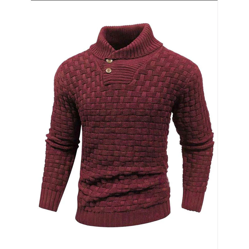 Men’s Textured Stand Collar Pullover Sweater - Image 12