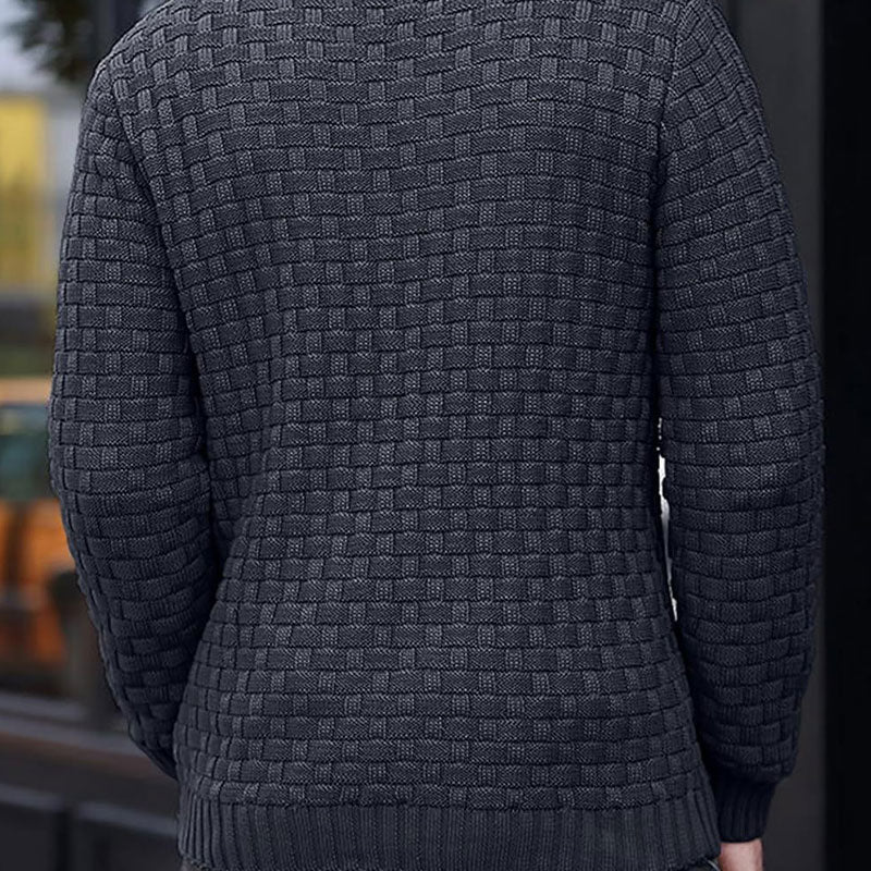 Men’s Textured Stand Collar Pullover Sweater - Image 2