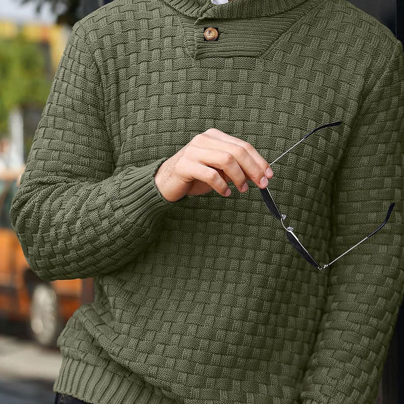 Men’s Textured Stand Collar Pullover Sweater - Image 3