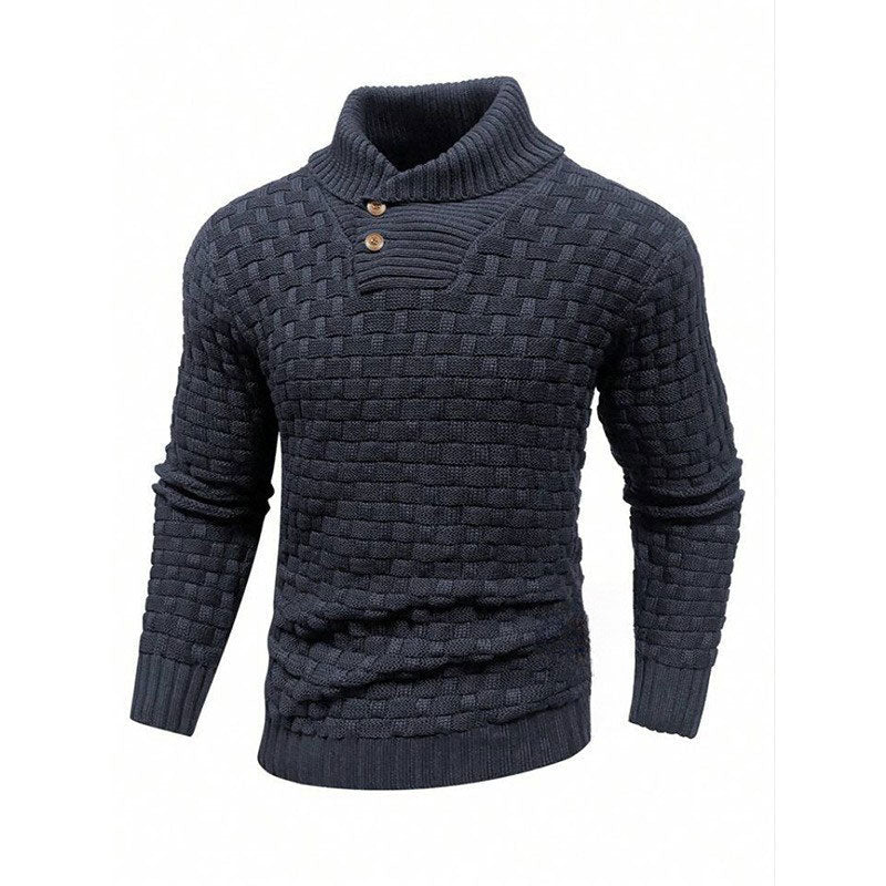 Men’s Textured Stand Collar Pullover Sweater - Image 7