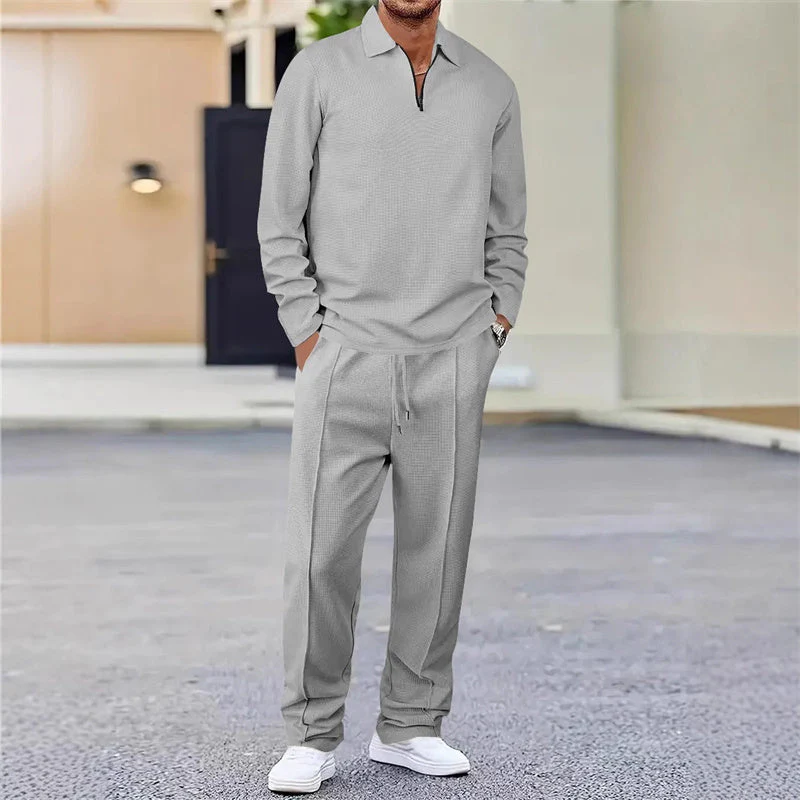 💥 Men’s Waffle Knit Sweatshirt & Straight-Leg Pants Set – Cozy, Breathable & Effortlessly Stylish 👕👖 - Image 2