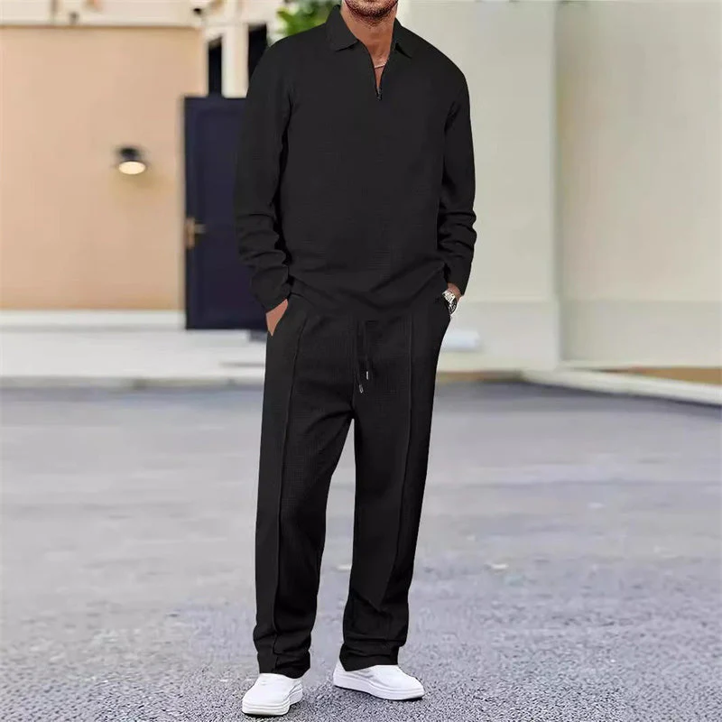 💥 Men’s Waffle Knit Sweatshirt & Straight-Leg Pants Set – Cozy, Breathable & Effortlessly Stylish 👕👖 - Image 3